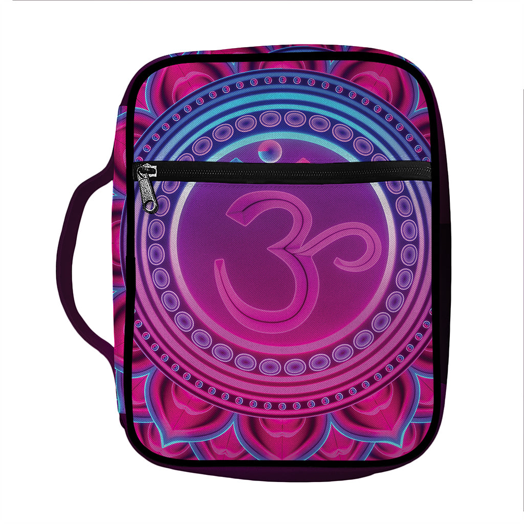 Purple And Teal Om Mandala Print Front Pocket Bible Bag