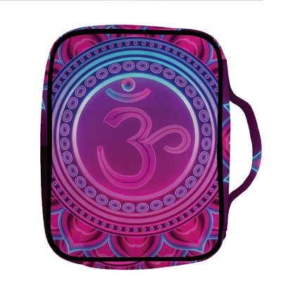 Purple And Teal Om Mandala Print Front Pocket Bible Bag