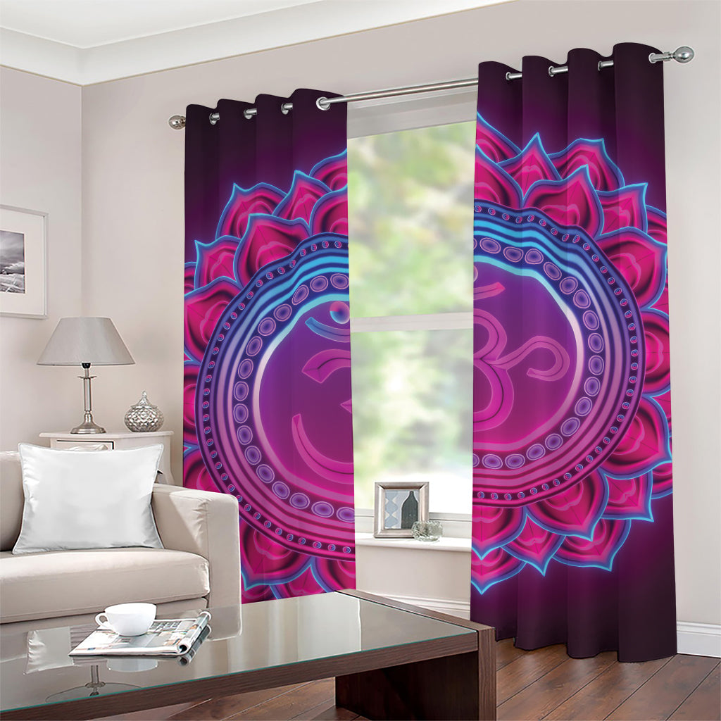 Purple And Teal Om Mandala Print Grommet Curtains