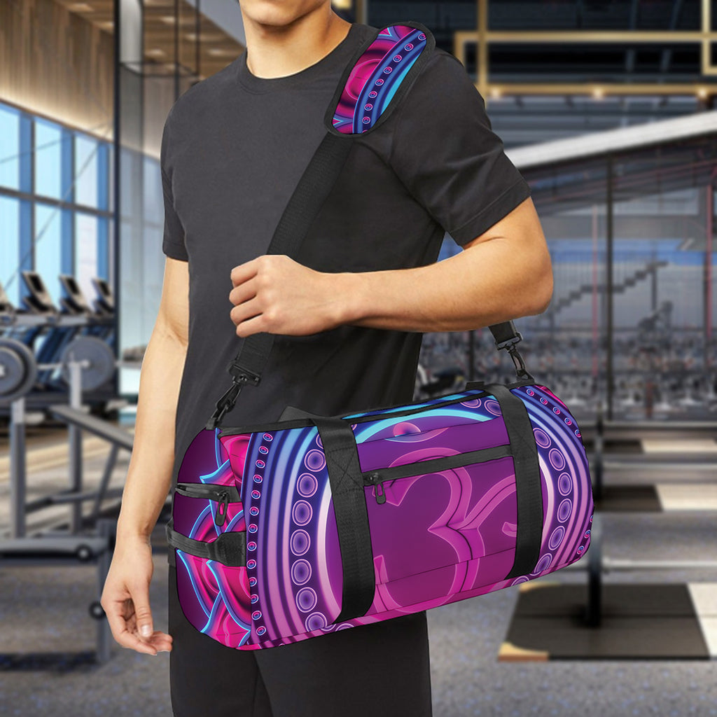 Purple And Teal Om Mandala Print Gym Bag