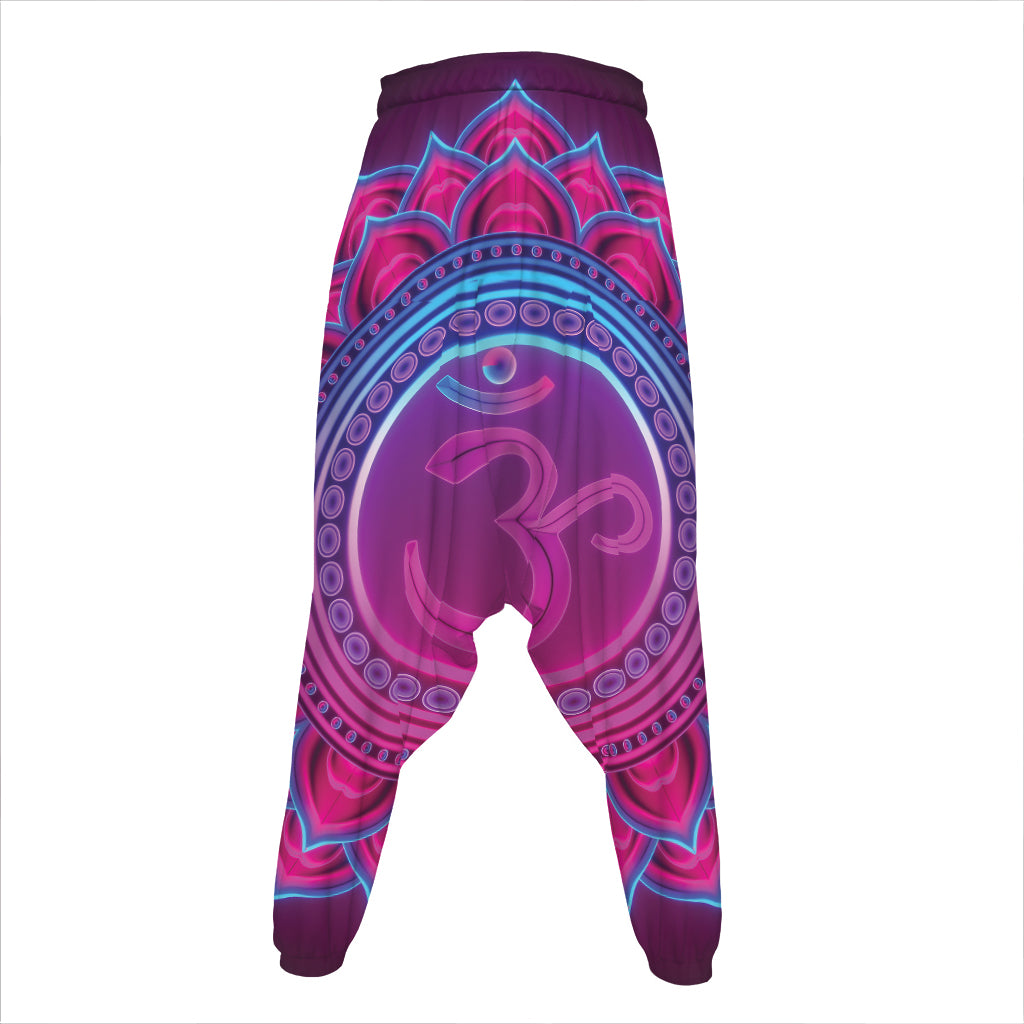 Purple And Teal Om Mandala Print Hammer Pants