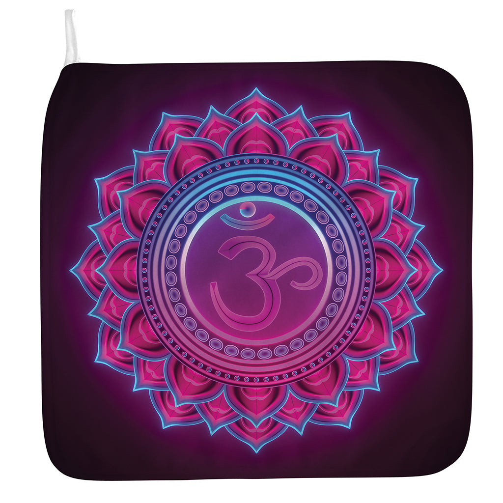 Purple And Teal Om Mandala Print Hand Towel