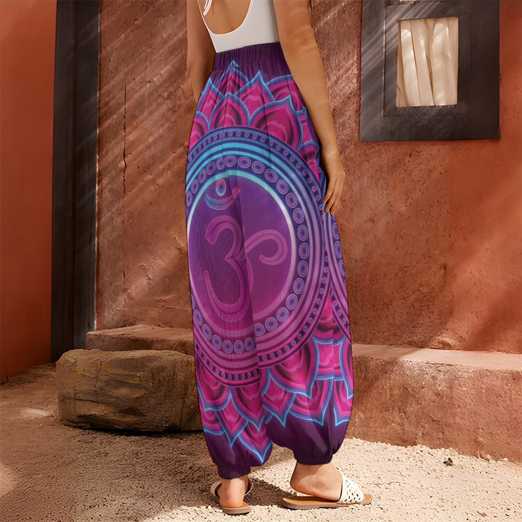 Purple And Teal Om Mandala Print Harem Pants