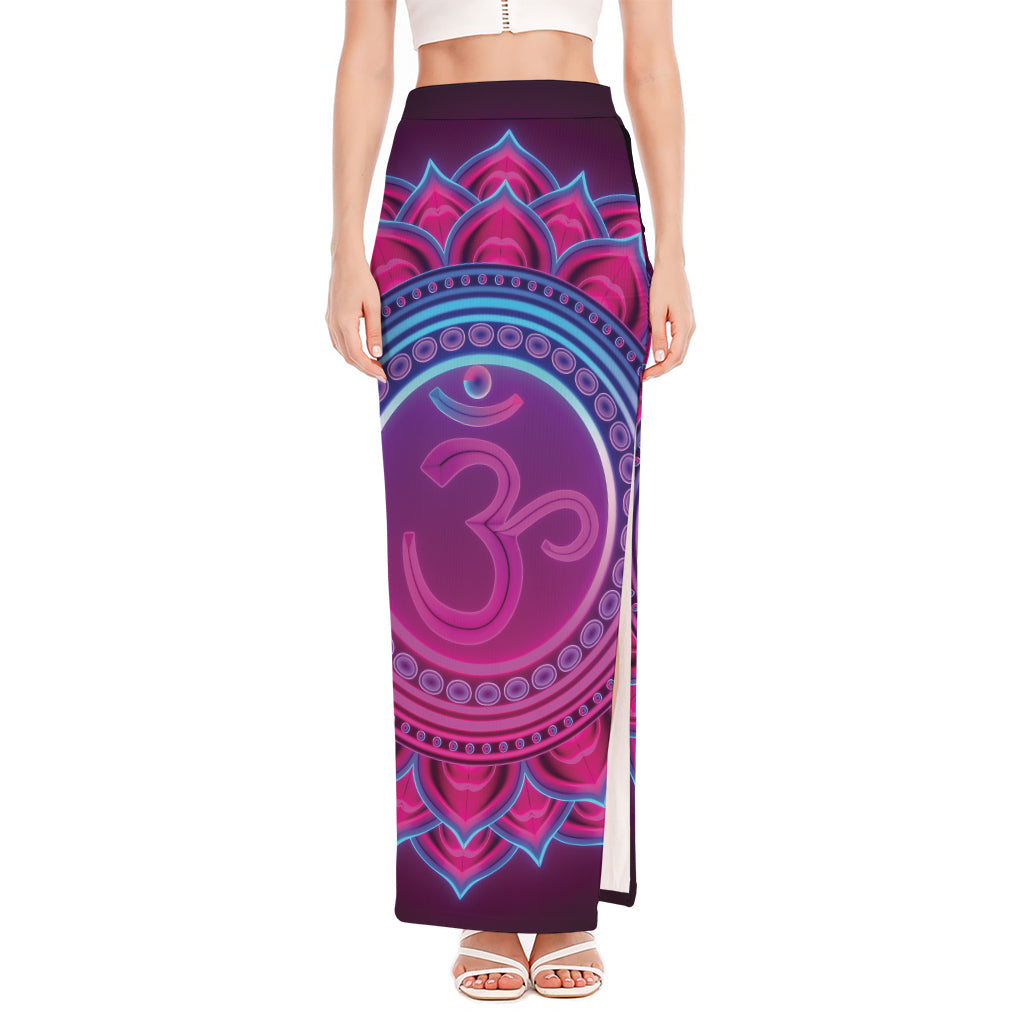 Purple And Teal Om Mandala Print High Slit Maxi Skirt