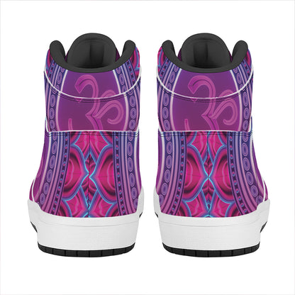 Purple And Teal Om Mandala Print High Top Leather Sneakers