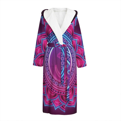 Purple And Teal Om Mandala Print Hooded Bathrobe