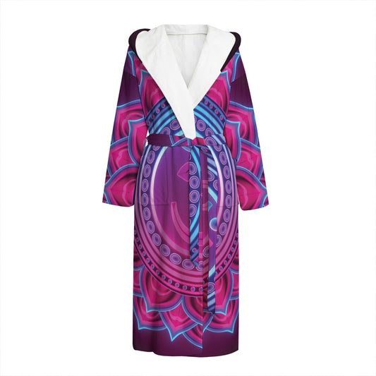 Purple And Teal Om Mandala Print Hooded Bathrobe