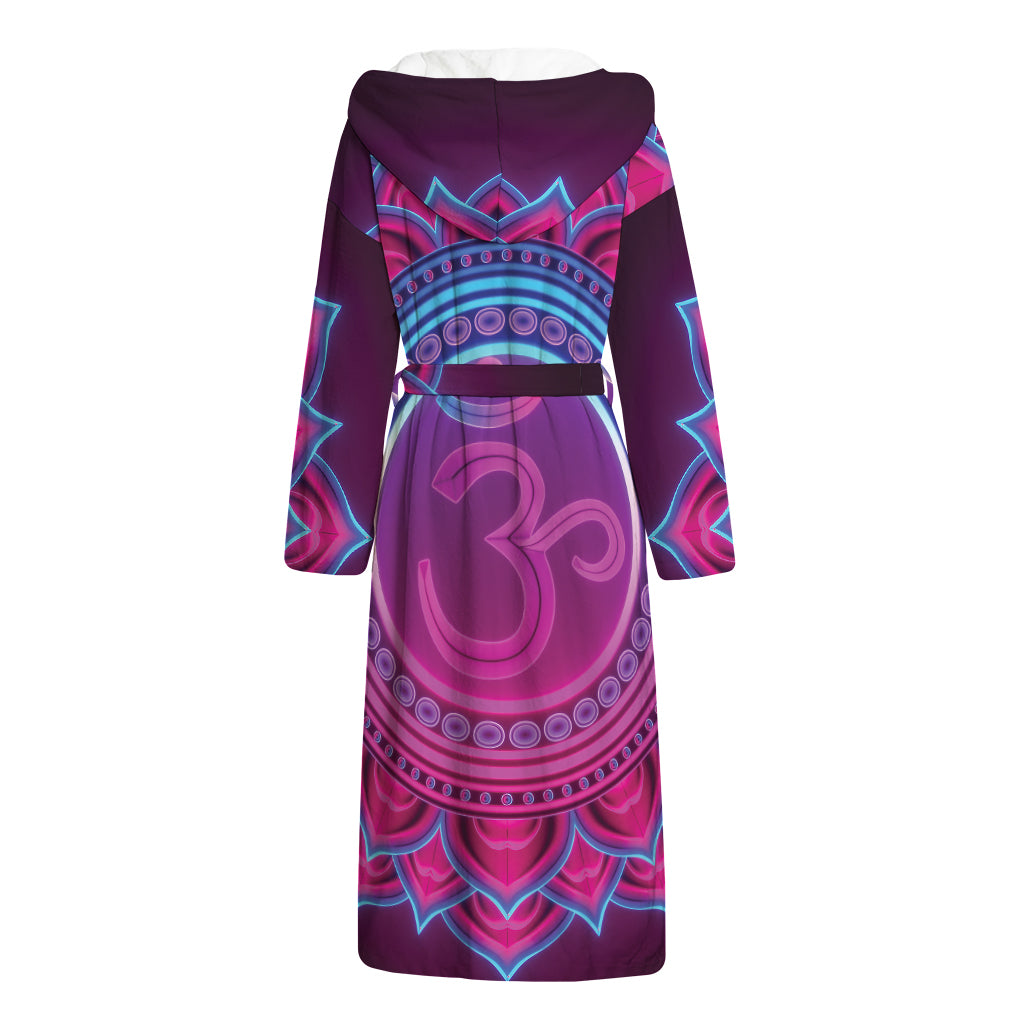 Purple And Teal Om Mandala Print Hooded Bathrobe