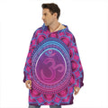 Purple And Teal Om Mandala Print Hoodie Blanket