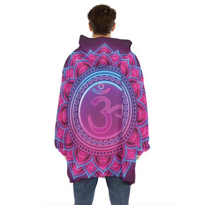 Purple And Teal Om Mandala Print Hoodie Blanket