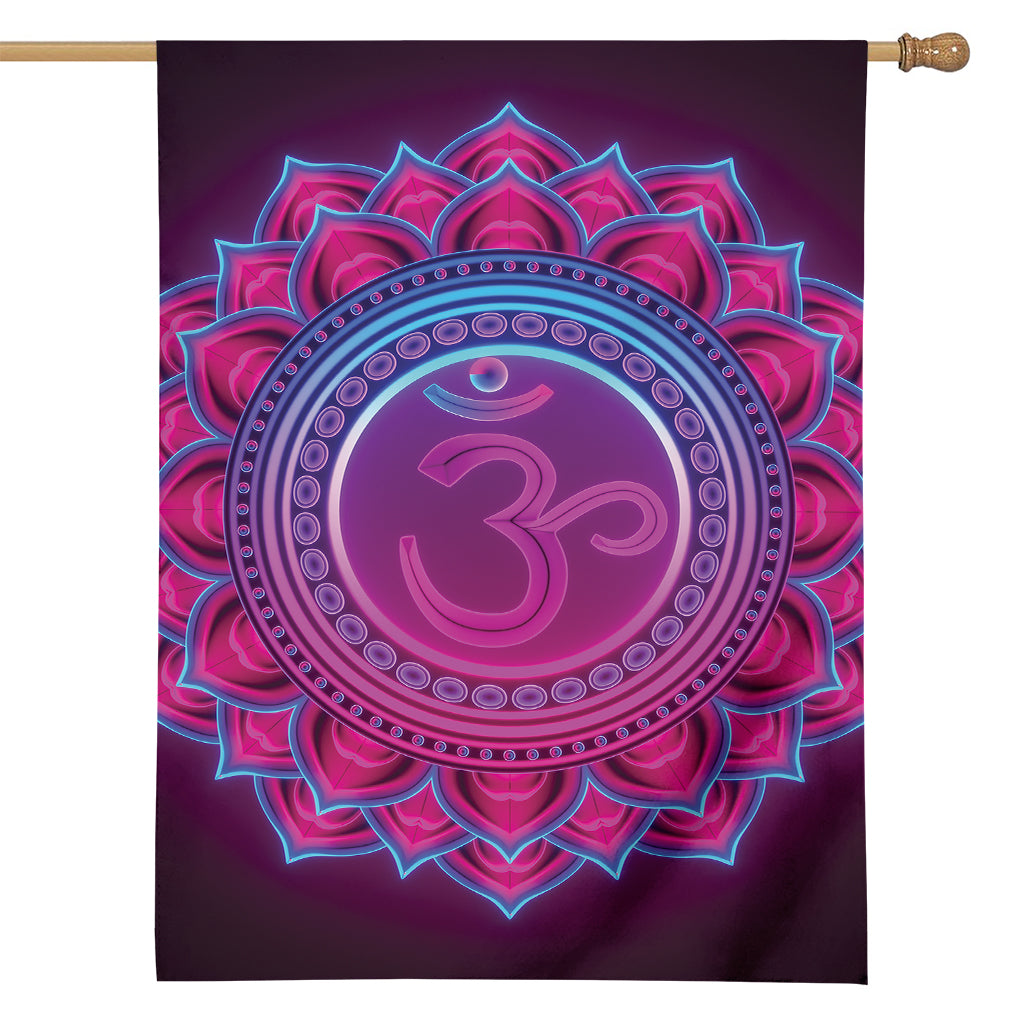 Purple And Teal Om Mandala Print House Flag