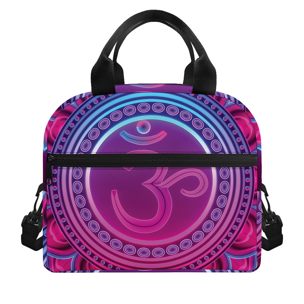 Purple And Teal Om Mandala Print Insulated Lunch Bag