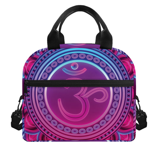 Purple And Teal Om Mandala Print Insulated Lunch Bag