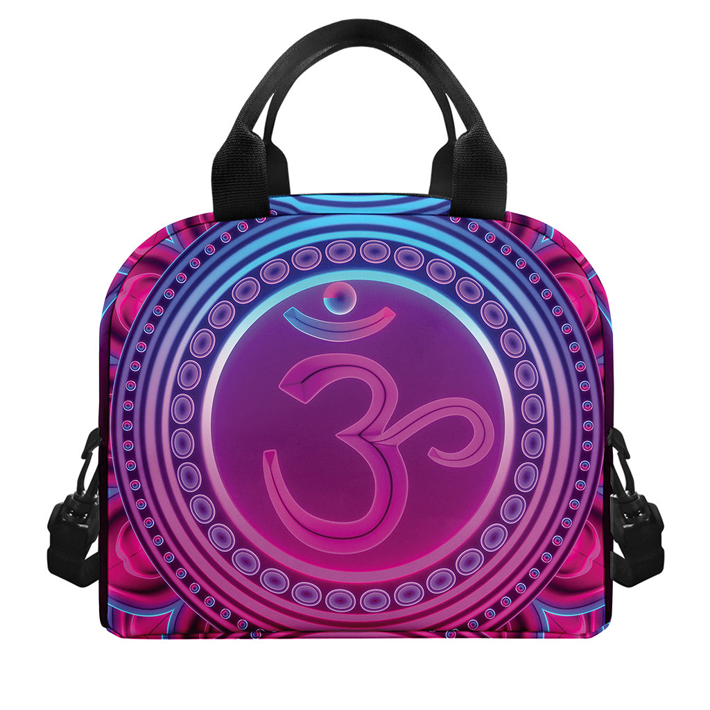 Purple And Teal Om Mandala Print Insulated Lunch Bag