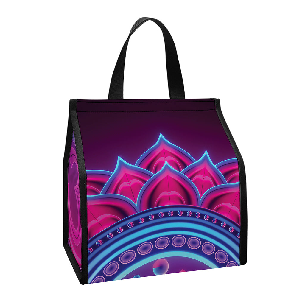 Purple And Teal Om Mandala Print Insulated Lunch Tote