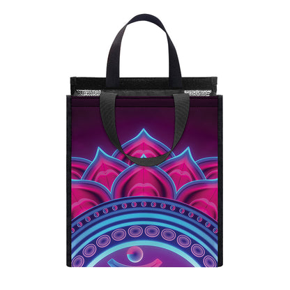 Purple And Teal Om Mandala Print Insulated Lunch Tote