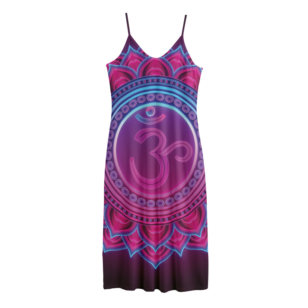 Purple And Teal Om Mandala Print Jersey Midi Cami Dress