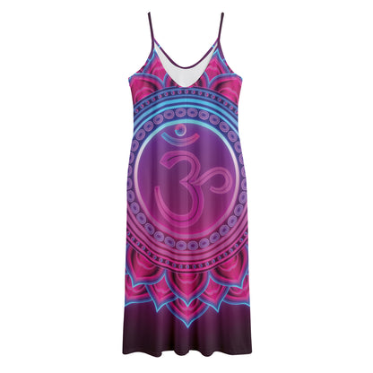 Purple And Teal Om Mandala Print Jersey Midi Cami Dress
