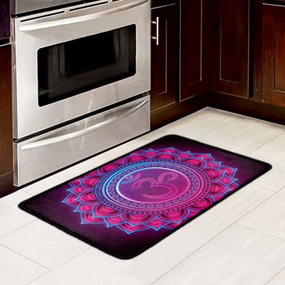 Purple And Teal Om Mandala Print Kitchen Mat