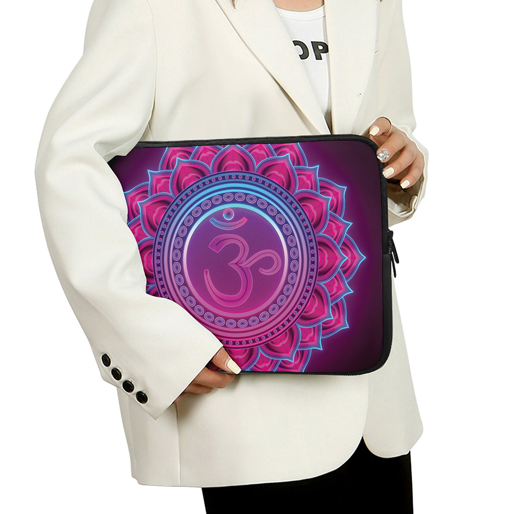 Purple And Teal Om Mandala Print Laptop Sleeve