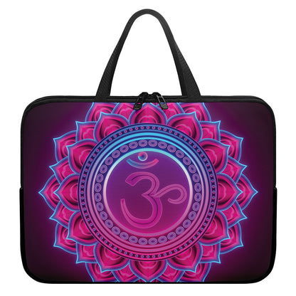 Purple And Teal Om Mandala Print Laptop Sleeve With Handle
