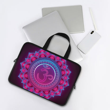 Purple And Teal Om Mandala Print Laptop Sleeve With Handle