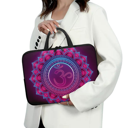 Purple And Teal Om Mandala Print Laptop Sleeve With Handle