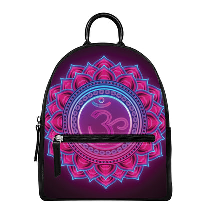 Purple And Teal Om Mandala Print Leather Backpack