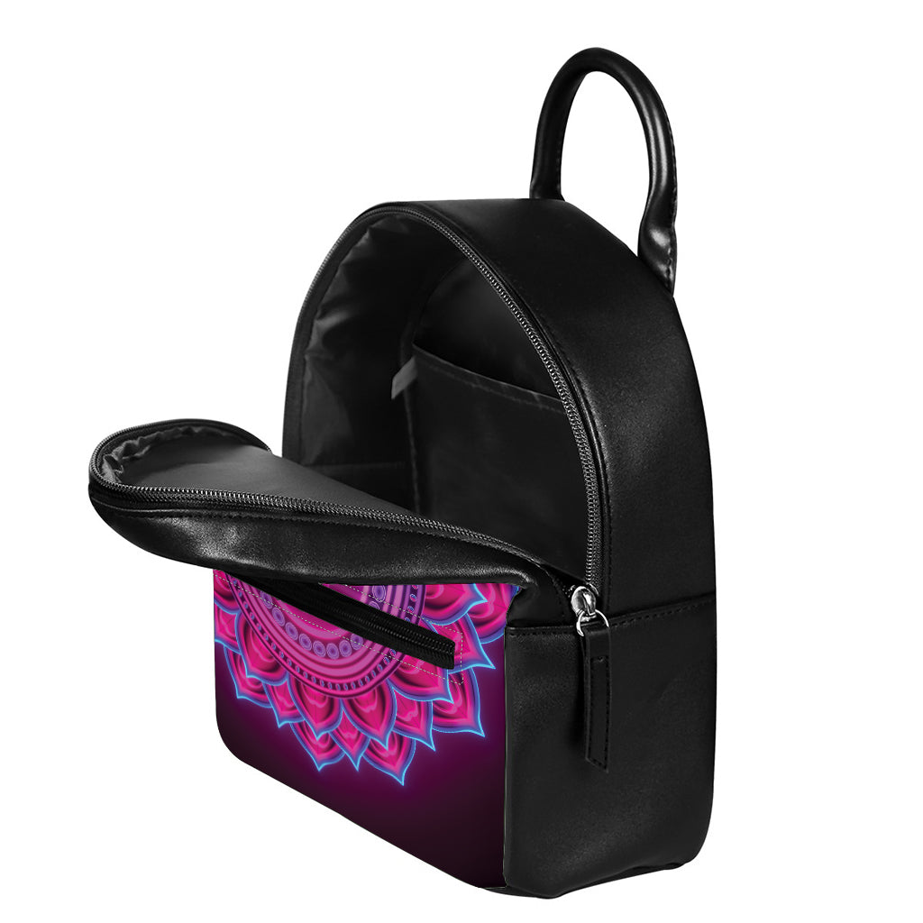 Purple And Teal Om Mandala Print Leather Backpack