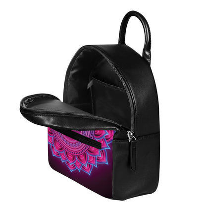 Purple And Teal Om Mandala Print Leather Backpack