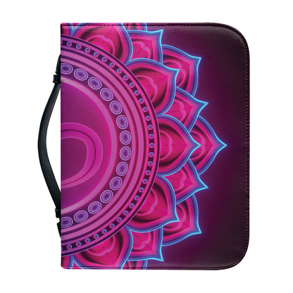 Purple And Teal Om Mandala Print Leather Bible Cover