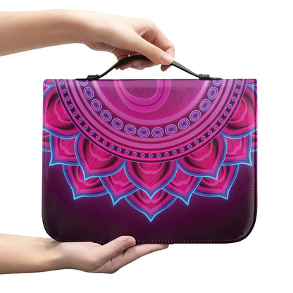 Purple And Teal Om Mandala Print Leather Bible Cover