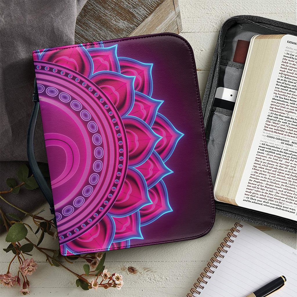 Purple And Teal Om Mandala Print Leather Bible Cover