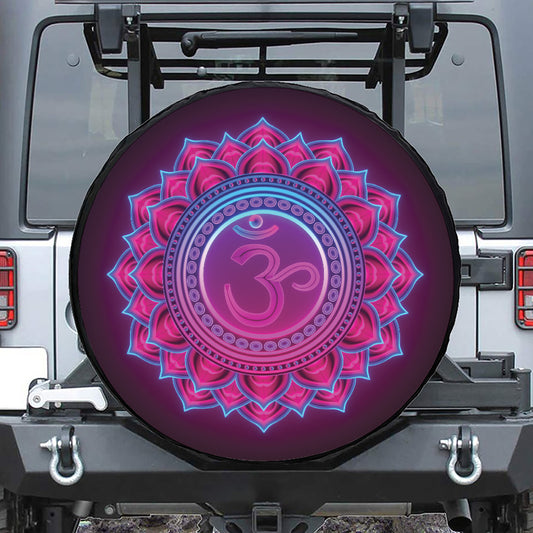 Purple And Teal Om Mandala Print Leather Spare Tire Cover