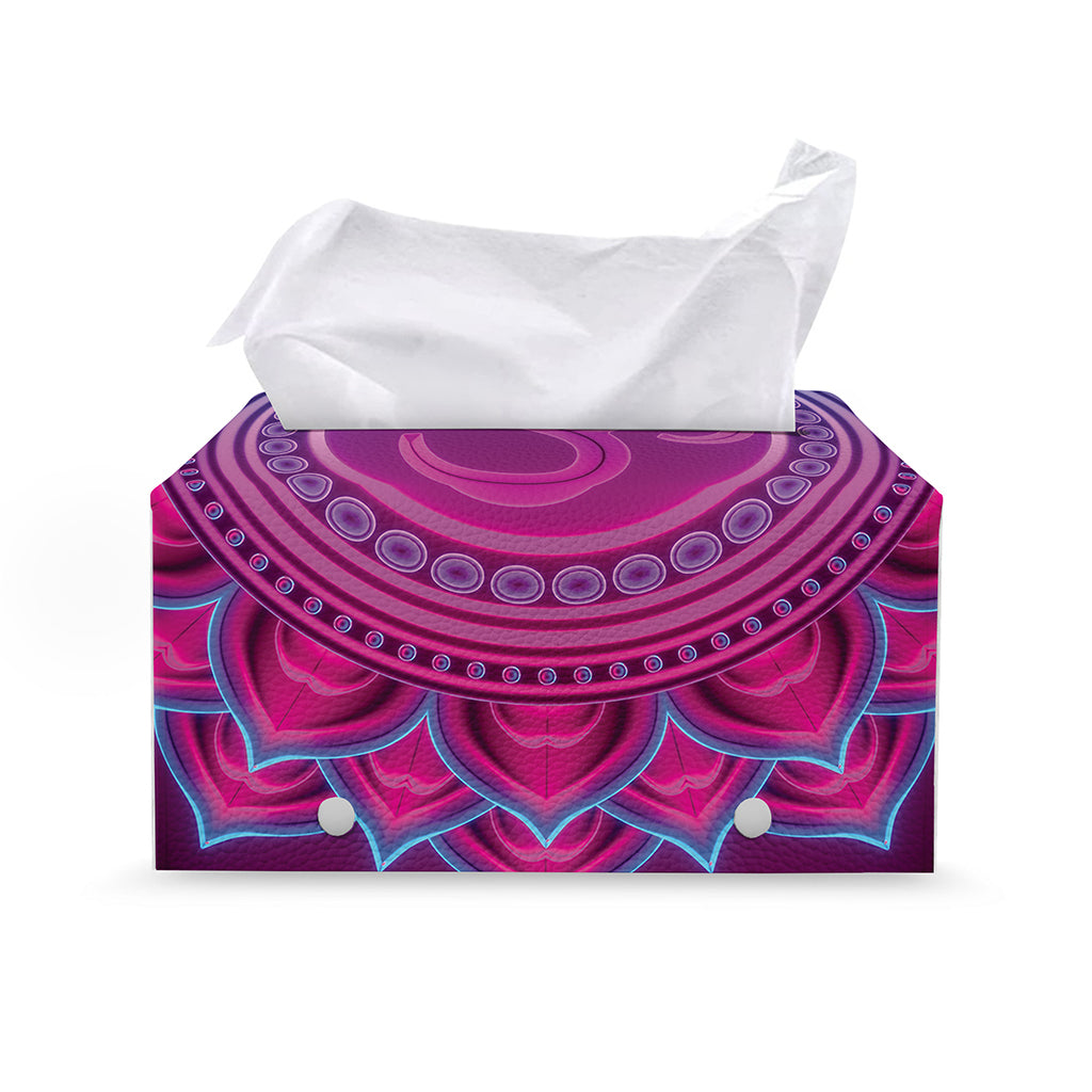 Purple And Teal Om Mandala Print Leather Tissue Box Cover
