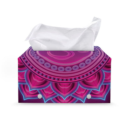 Purple And Teal Om Mandala Print Leather Tissue Box Cover