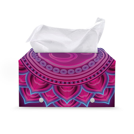 Purple And Teal Om Mandala Print Leather Tissue Box Cover