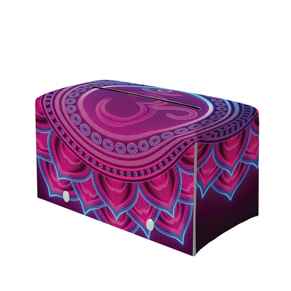 Purple And Teal Om Mandala Print Leather Tissue Box Cover