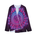 Purple And Teal Om Mandala Print Long Sleeve Short Coat