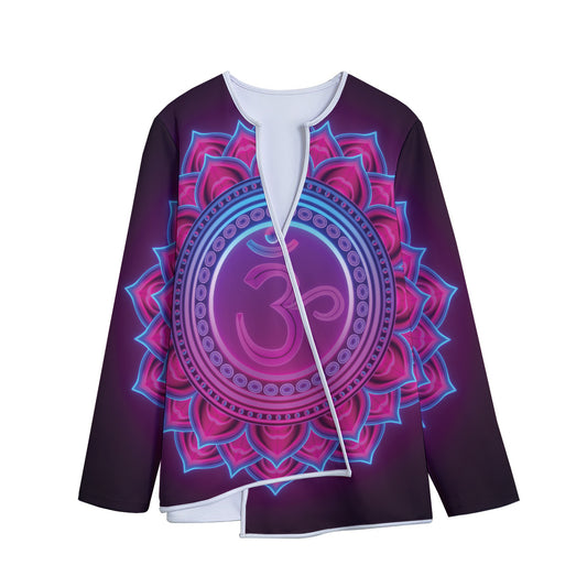 Purple And Teal Om Mandala Print Long Sleeve Short Coat