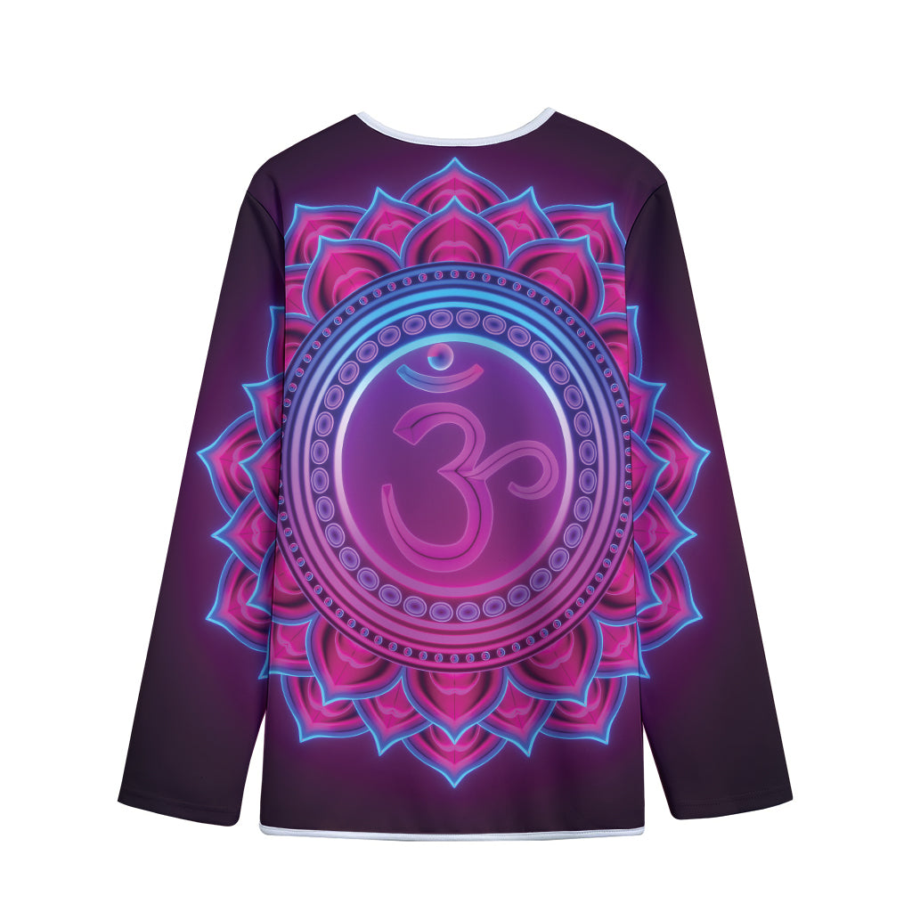 Purple And Teal Om Mandala Print Long Sleeve Short Coat