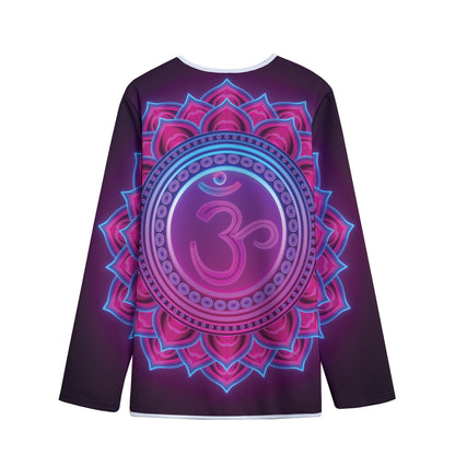 Purple And Teal Om Mandala Print Long Sleeve Short Coat