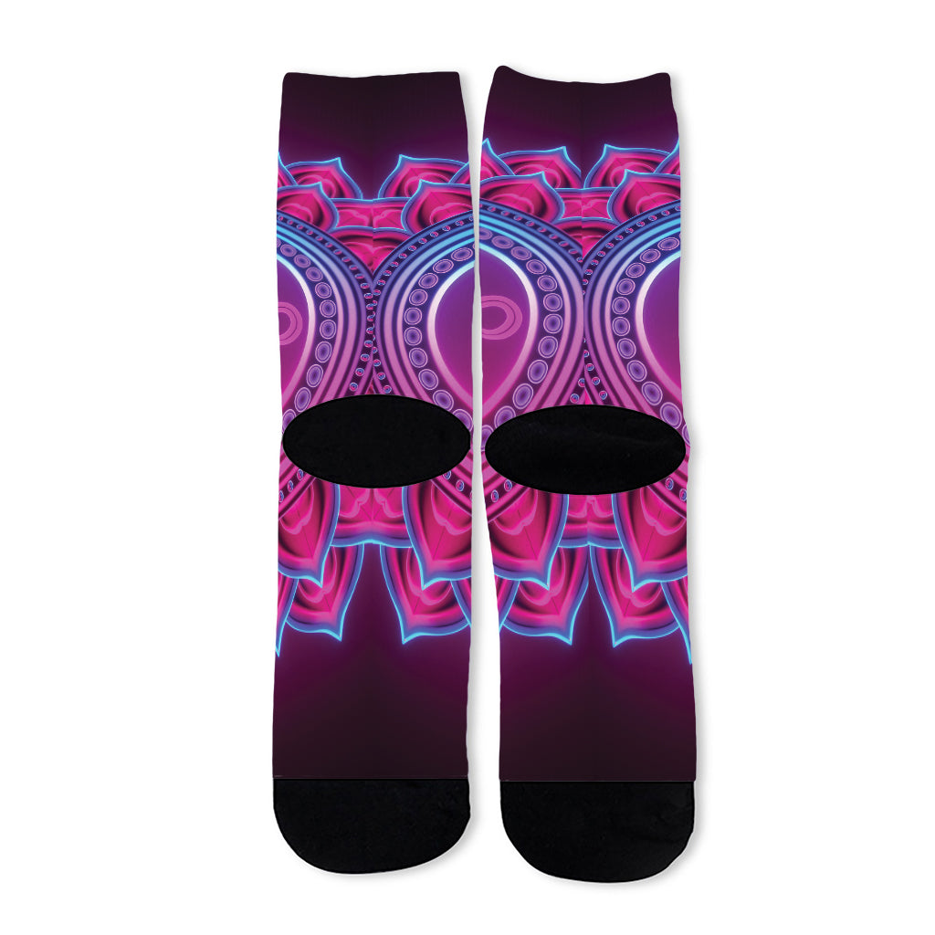 Purple And Teal Om Mandala Print Long Socks