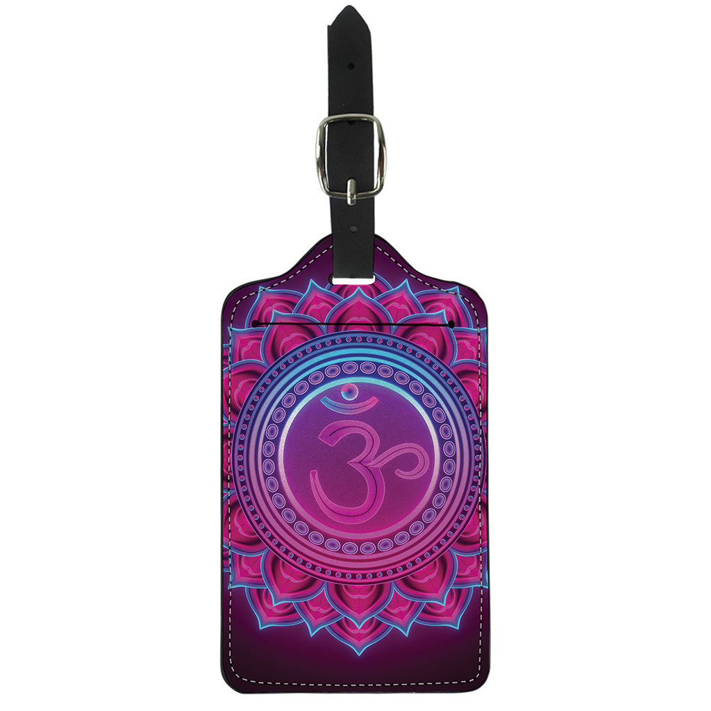 Purple And Teal Om Mandala Print Luggage Tag