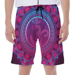 Purple And Teal Om Mandala Print Men's Beach Shorts