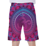 Purple And Teal Om Mandala Print Men's Beach Shorts