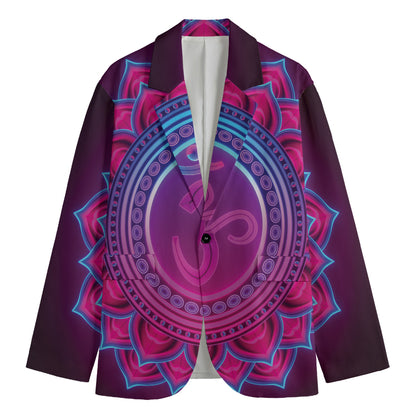 Purple And Teal Om Mandala Print Men's Blazer