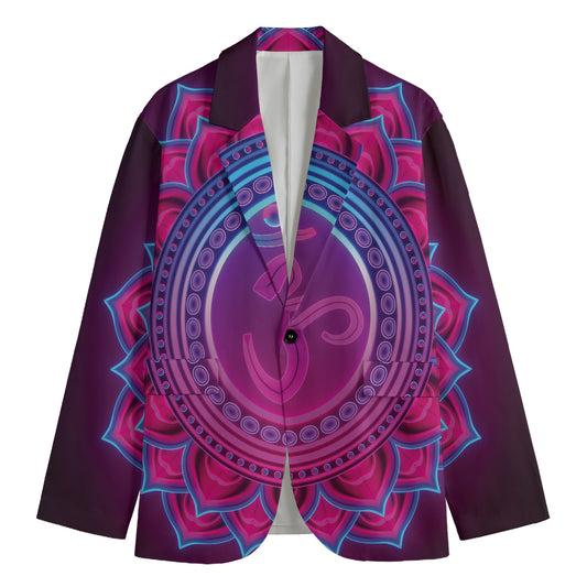 Purple And Teal Om Mandala Print Men's Blazer