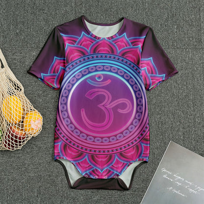 Purple And Teal Om Mandala Print Men's Bodysuit