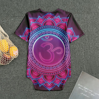 Purple And Teal Om Mandala Print Men's Bodysuit